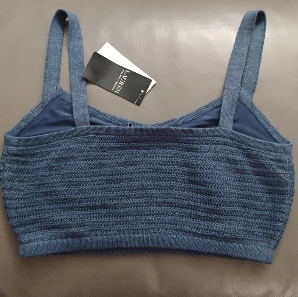 Lauren Ralph Lauren Linen-Cotton Cropped Indigo Blue Sweater Tank Top Sz S NWT - Picture 5 of 8